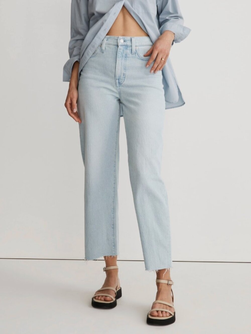 Madewell The Perfect Vintage Wide-Leg Raw Hem Crop Jean Ward Light Blue, size 29